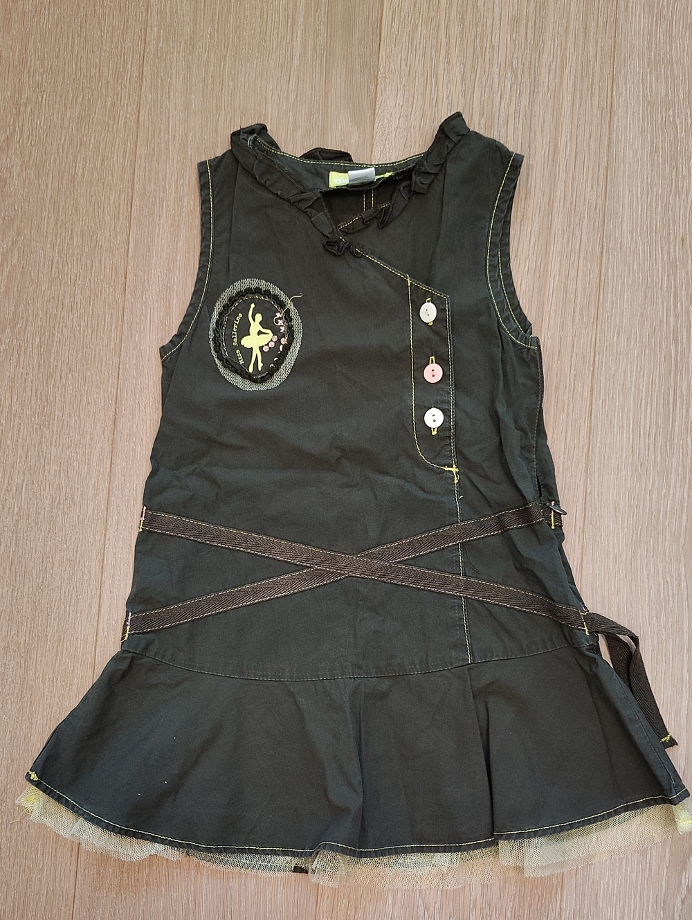 Olive Green Dress with Yellow Brand Tag